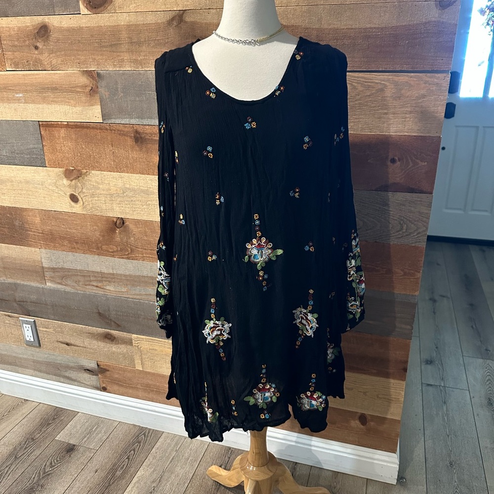 Free People Black Floral Long Sleeve Dress